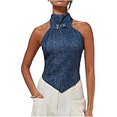SOLY HUX Women's Summer Tank Tops Mock Neck Sleeveless Asymmetrical Hem Casual Going Out Top