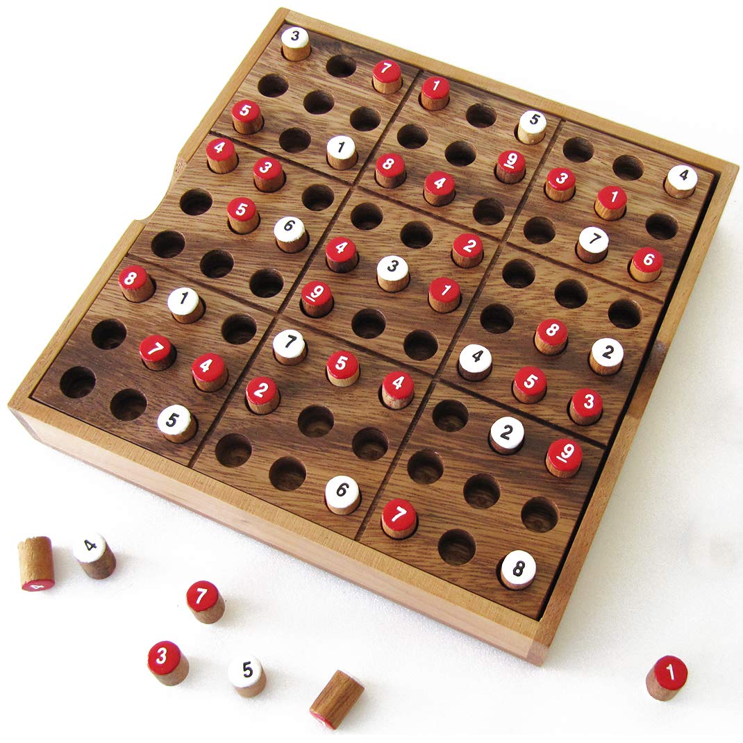 SUDOKU Solid Wood Puzzle CE Approved Mathematical Puzzle for Ages 6+ 4 Easy to Extreme Difficulty Levels, 24 Grids Included Le Délirant® French brand. 81 coloured pegs