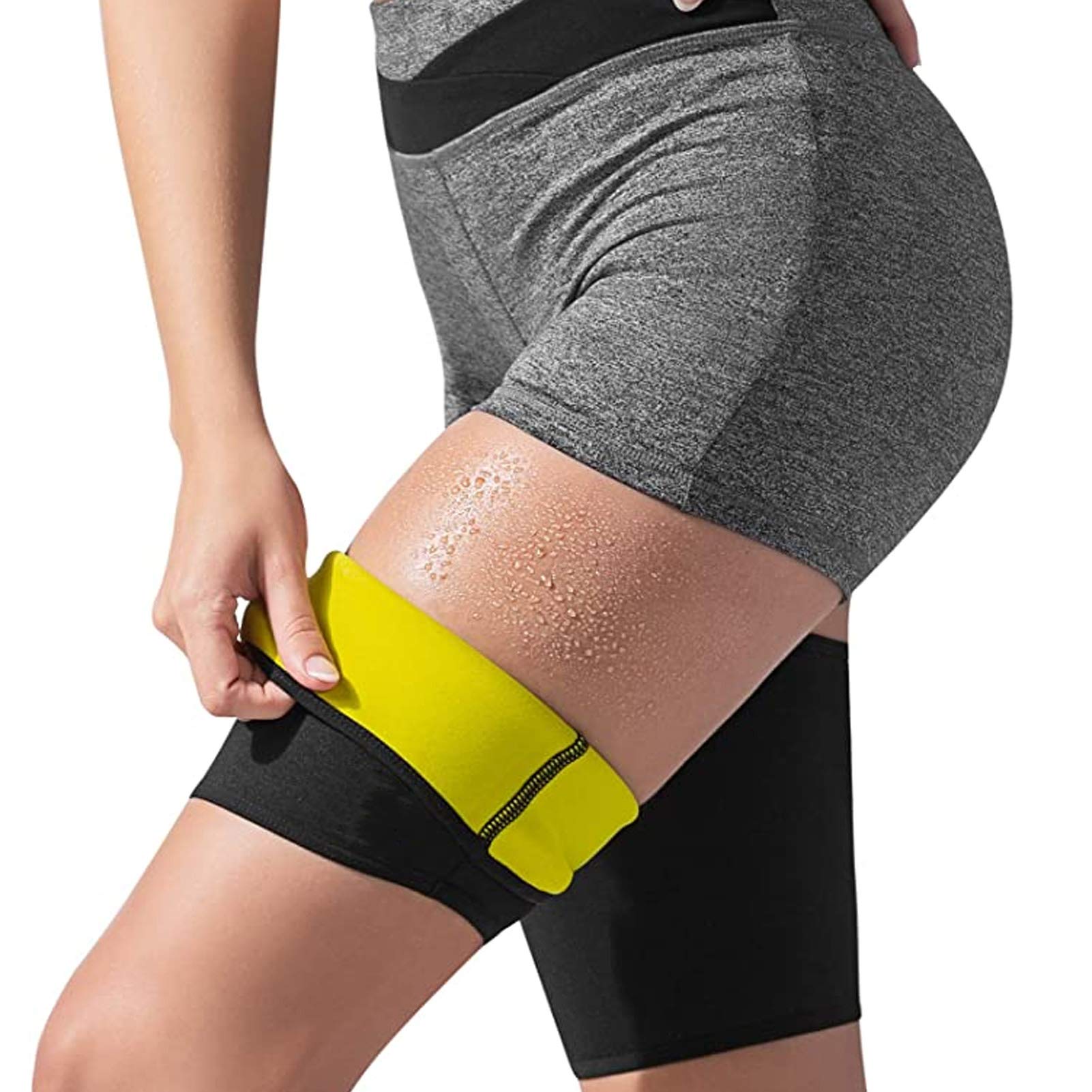 Thigh Trimmer Thigh Compression Sleeve Sweating Leg Support Socks Support Hamstring Thigh Sleeve Sweat Band Slimmer Weight Loss Leg Belt (Yellow)(XL)