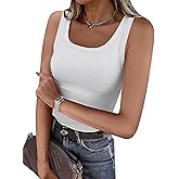OwnTime Womens Tank Tops with Built in Bras Summer Square Neck Sleeveless Shirts Ribbed Fitted Basic Casual Tops