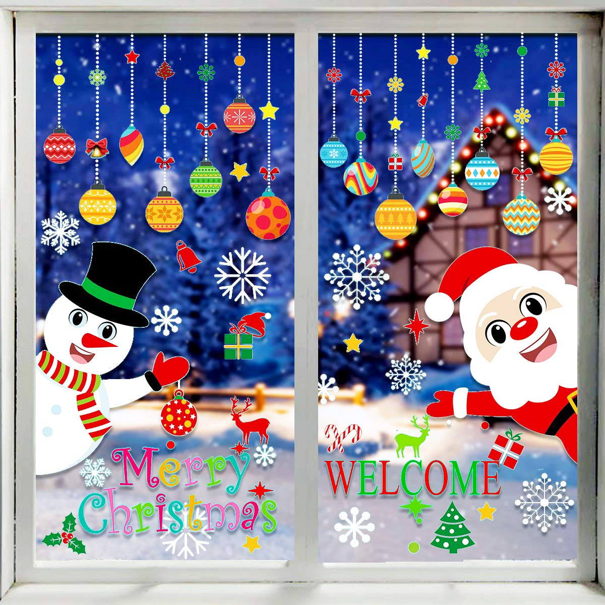 FINGOOO 8 Sheet 120 Pieces Christmas Window Cling Snowflakes Decals Clings for Home/Shop Window Display