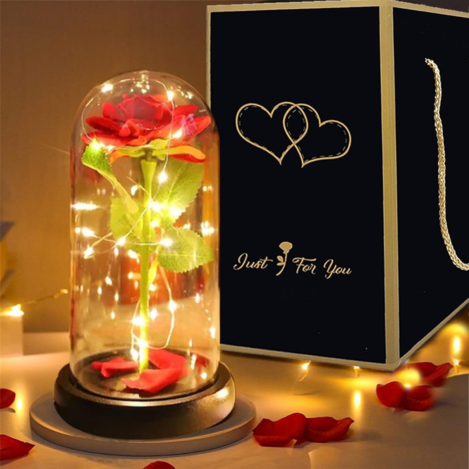 Saffri Led Lights Red Rose Gift in Glass Dome Perfect Present for Girlfriend Boyfriend GF BF Husband Wife Christmas Birthday Anniversary