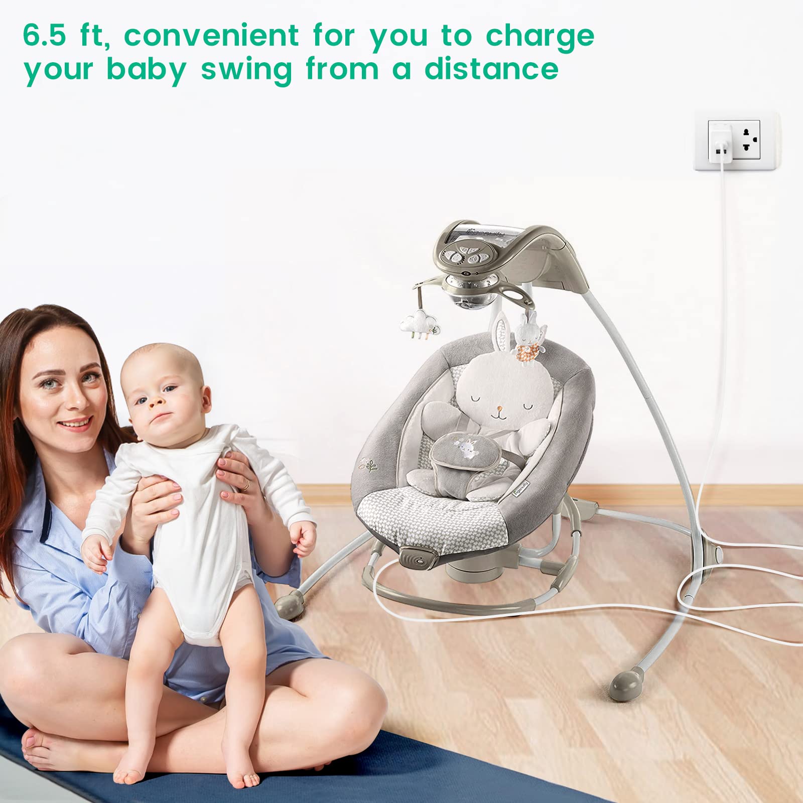 5V DuetSoothe Power Cord for Graco Simple Sway - 6V Snugapuppy Charger Replacement for Fisher Price, Ingenuity Swing, 10 ft, White
