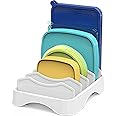 Simple Houseware Food Container Lid Organizer, Adjustable Dividers Lids Storage, 10''x8'', White