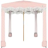AMMSUN Beach Cabana with Fringe &amp; Wood Pole, 7' x 7' Boho Canopy | Tassels, Easy Set Up, UV50+ Protection, Easy to Carry with Bag, Unique for Special Occasion and Parties, Pink Stripes