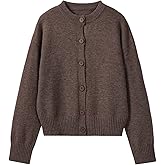 GORGLITTER Women's Cropped Button Up Cardigan Sweaters Crew Neck Chunky Cozy Sweater Long Sleeve Knit Tops Trendy