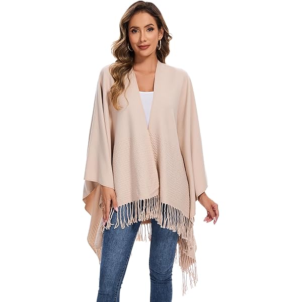 Poncho Châle Pour Femme - En Tricot Fin - Croisé Devant Avec Patte - Polyvalent Cape écharpe Cardigan