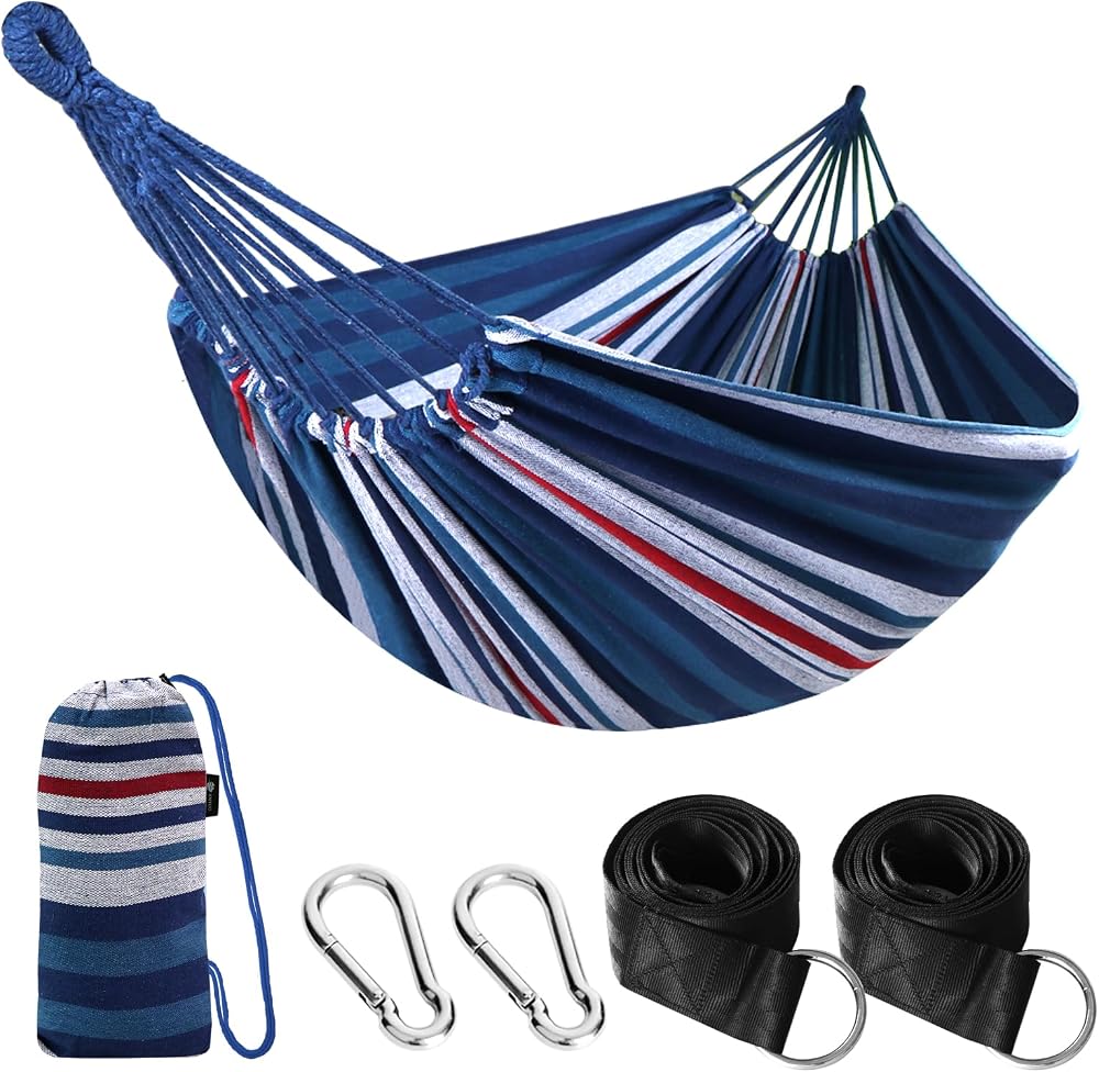 ANYOO Cotton Hammock with Tree-friendly Straps 250 kg Capacity Portable Travel