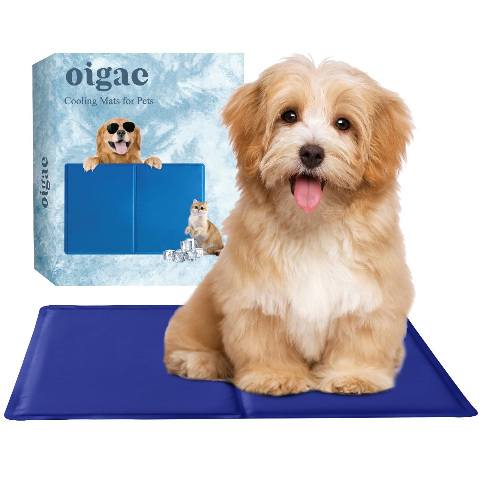 OIGAE Dog Cooling Mat 50x40cm Pet Cool Mat Blue Non-Toxic Gel Self Cooling Pad for Dogs and Cats in Hot Summer Durable Pet Cool Mat Kennel Crat Cooling Mattress and Rabbit Crates