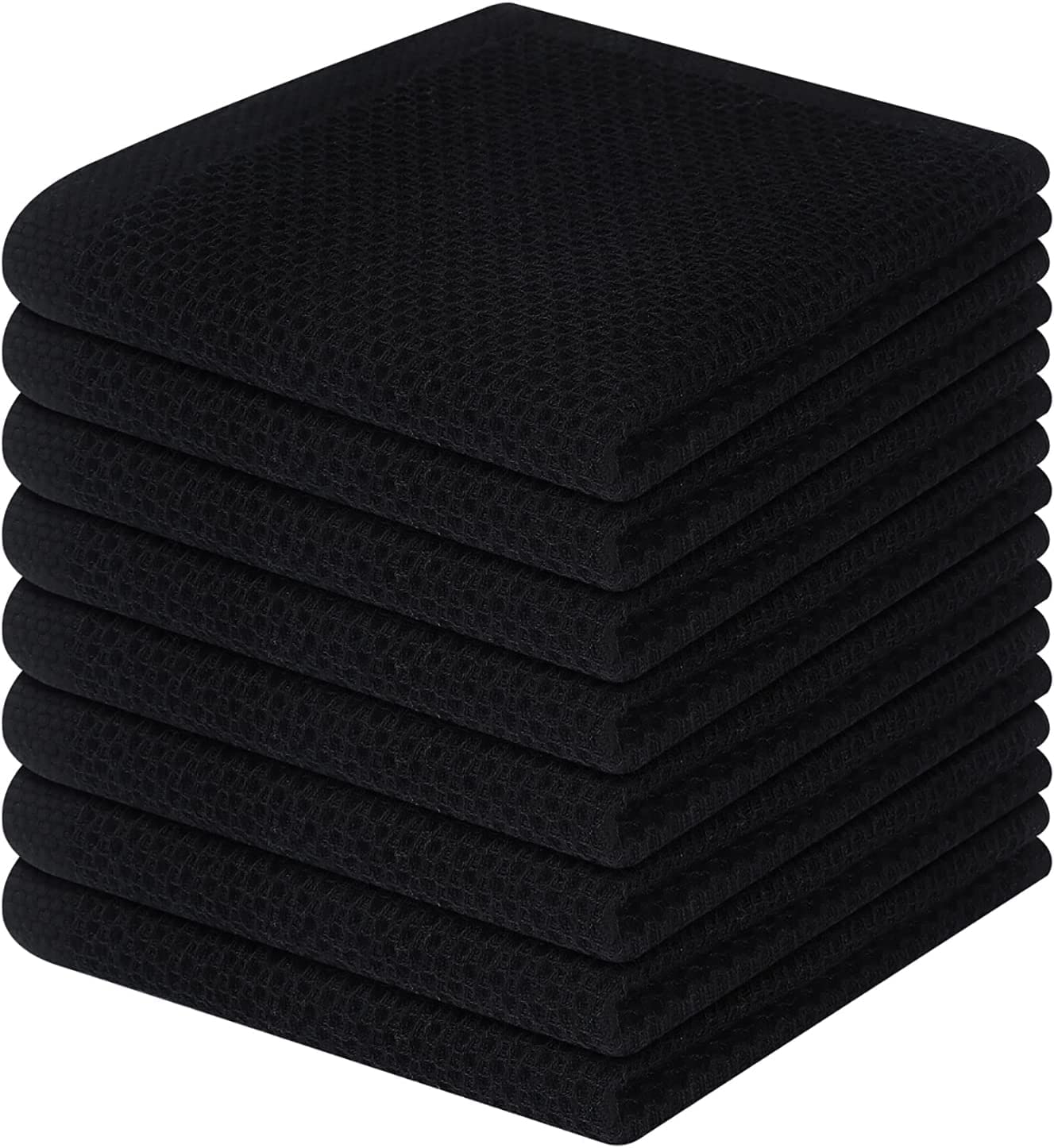 Moosfor 100% Cotton Kitchen Cleaning Cloths, Highly Absorbent Soft Dish Cloths, Quick Drying Kitchen Accessories for Washing Up, Pack of 8, 30 x 30 cm, Black