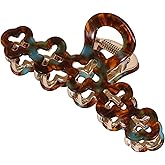 Metal Hair Claw Clip 4 Inch Strong Hold Hollow Flower Hair Clip French Design Acetate Hair Accessories for Women Girls, Tortoiseshell