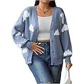 SOLY HUX Women's Plus Size Cardigan Sweater Cloud Graphic Button Down V Neck Long Sleeve Knit Loose Cardigans
