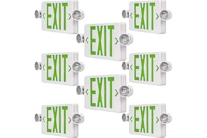 LED FLYING DIRECT Green LED Exit Sign Emergency Light Combination Adjustable Two Heads and Battery Backup, US Standard Commercial Emergency Exit Lighting, Fire Resistant UL 924 AC 120/277V (8-Pack)
