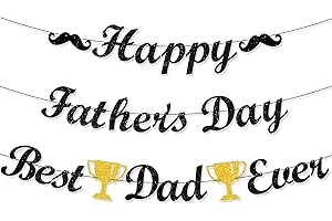 Gifloon Pre-Strung 2 in 1 Happy Father’s Day Banner for Dad, Best Dad Ever Banner for Fathers Day Party Decorations, Black Glitter