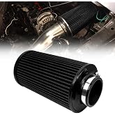 RYANSTAR 3 Inch Cone Air Filter 76mm High Flow 270mm Tall Black | Black cone air filter with top filter design and high flow airflow, 270mm tall, compatible with cars and motorcycles.
