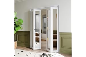 BARNER HOME Mirror Closet Doors, Full Lite Glass Panel Closet Door for 60" (Double 30") x 80" Opening, Interior Bi-Fold Doors with Hardware Kits, MDF, White