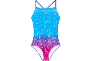 Snowheart Girls Swimsuit One Piece Halter Bathing Suit Colorful Print Kids Summer Beach Swimwear for 3-12 Years Old