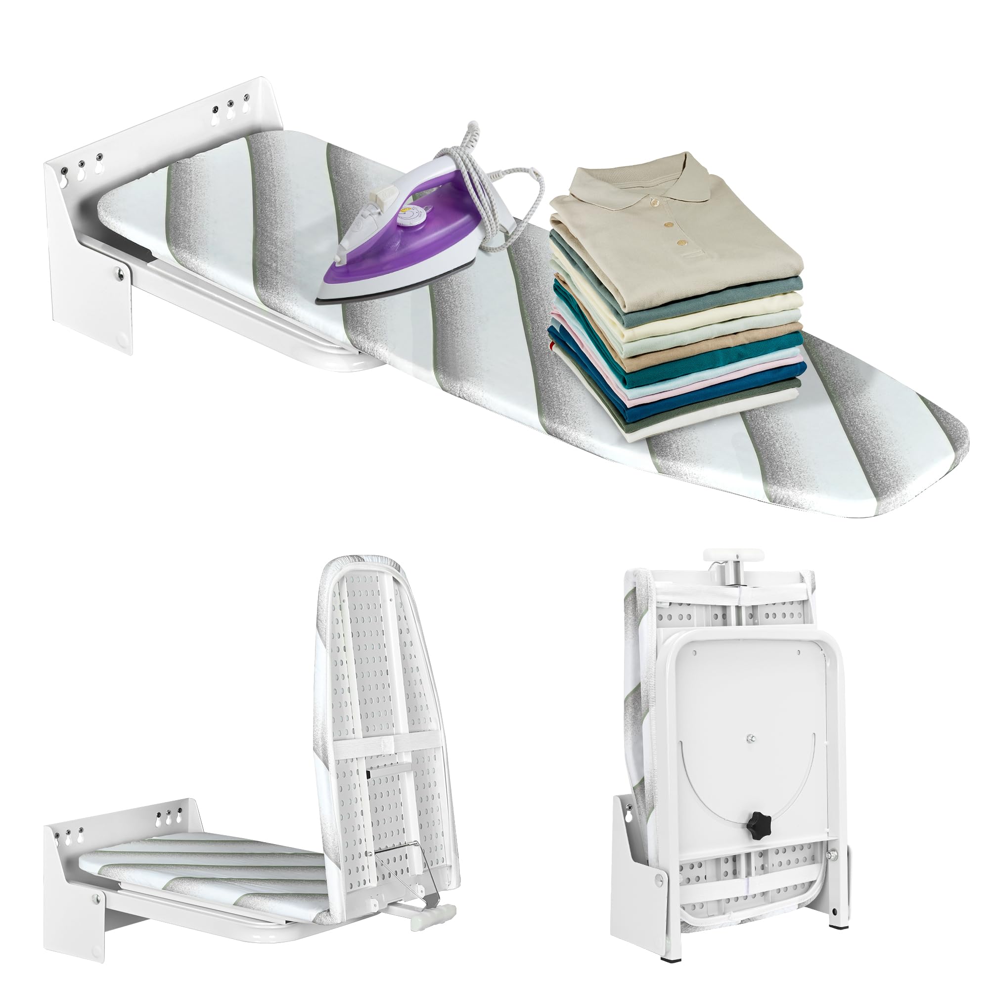 Tcatec Wall Mounted Ironing Board 95 x 30cm Folding Ironing Board with Heat Resistant Cover 180° Rotable Metal Iron Board Space Saving