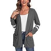 Lightweight Cardigan for Women Long Sleeve Fall Cardigans with Pockets Open Front Sweater with Striped Sleeve