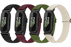 Vodtian 4 Pack Bands Compatible with Fitbit Inspire 3/Inspire 2/Inspire/Inspire HR/Ace 3/Ace 2 Band, Elastic Adjustable Nylon Loop Straps Replacement Sport Stretchy Wristband for Women Men Kids