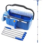 Window Cleaning Kit with Bucket, Squeegee and Scrubber for Home, Commercial | Professional High Windows Washing Kit, 76" Long Handle Window Squeegee &amp; Scrubber, 3 Gal Bucket, Complete Window Cleaner Tool