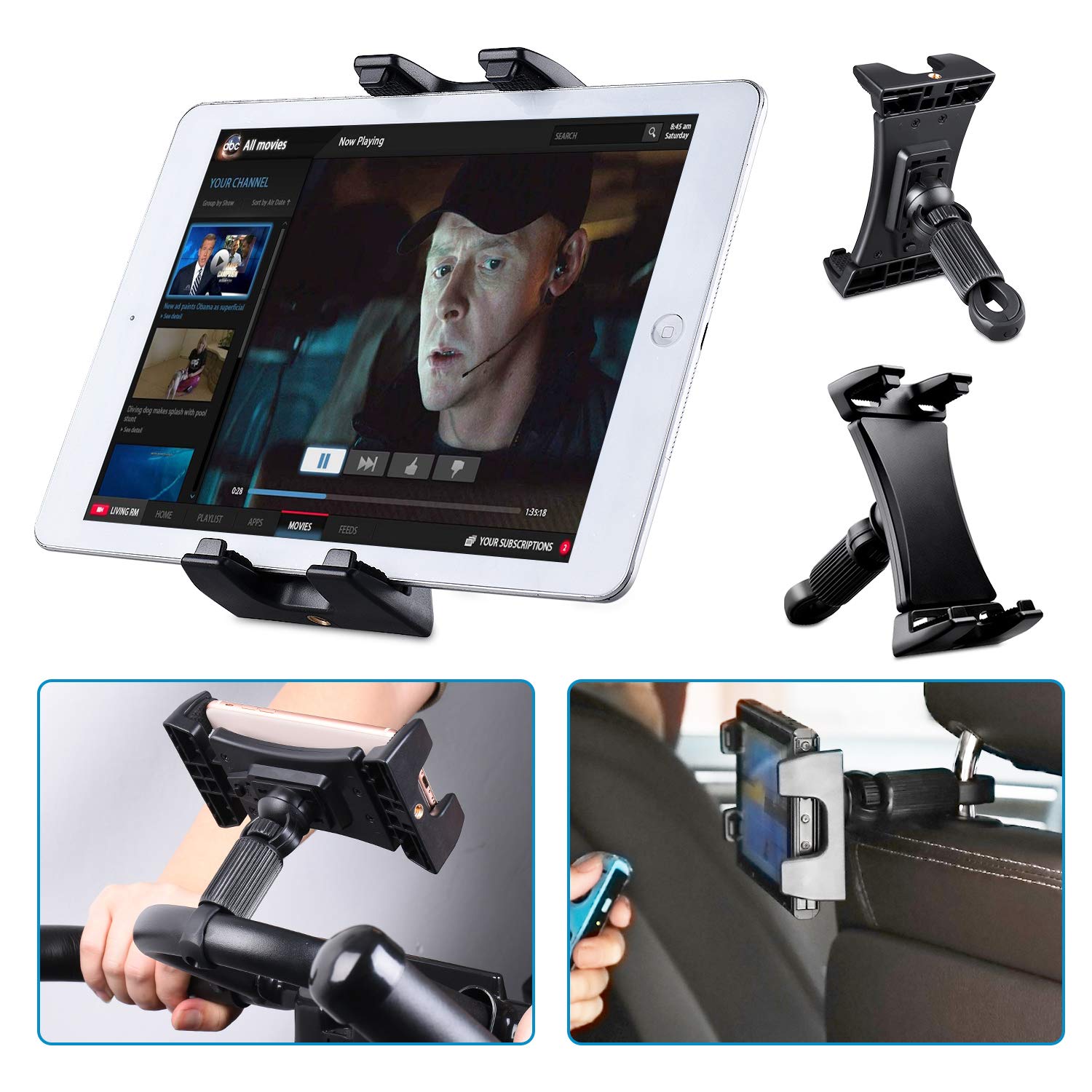 Tendak Tablet Exercise Bike Holder for iPad, 360° Adjustable Tablet Treadmill Gym Handlebar Microphone Stand Mount Bracket for iPad Pro Air Mini 4.7-12.9" Tablets Cell Phones