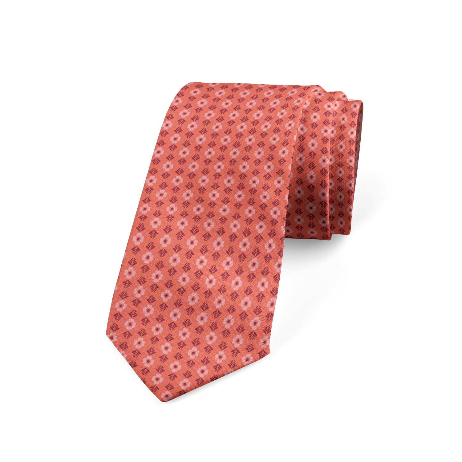 Photo 1 of Ambesonne Men's Tie, Flower Floral Romance, 3.7", Coral