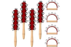 Cindeer 8 Pieces Christmas Hand Jingle Bells Handheld Sleigh Wooden Handle Bells Rattles Musical Rhythm Percussion Instruments for Holiday Christmas Party Favors(Red)