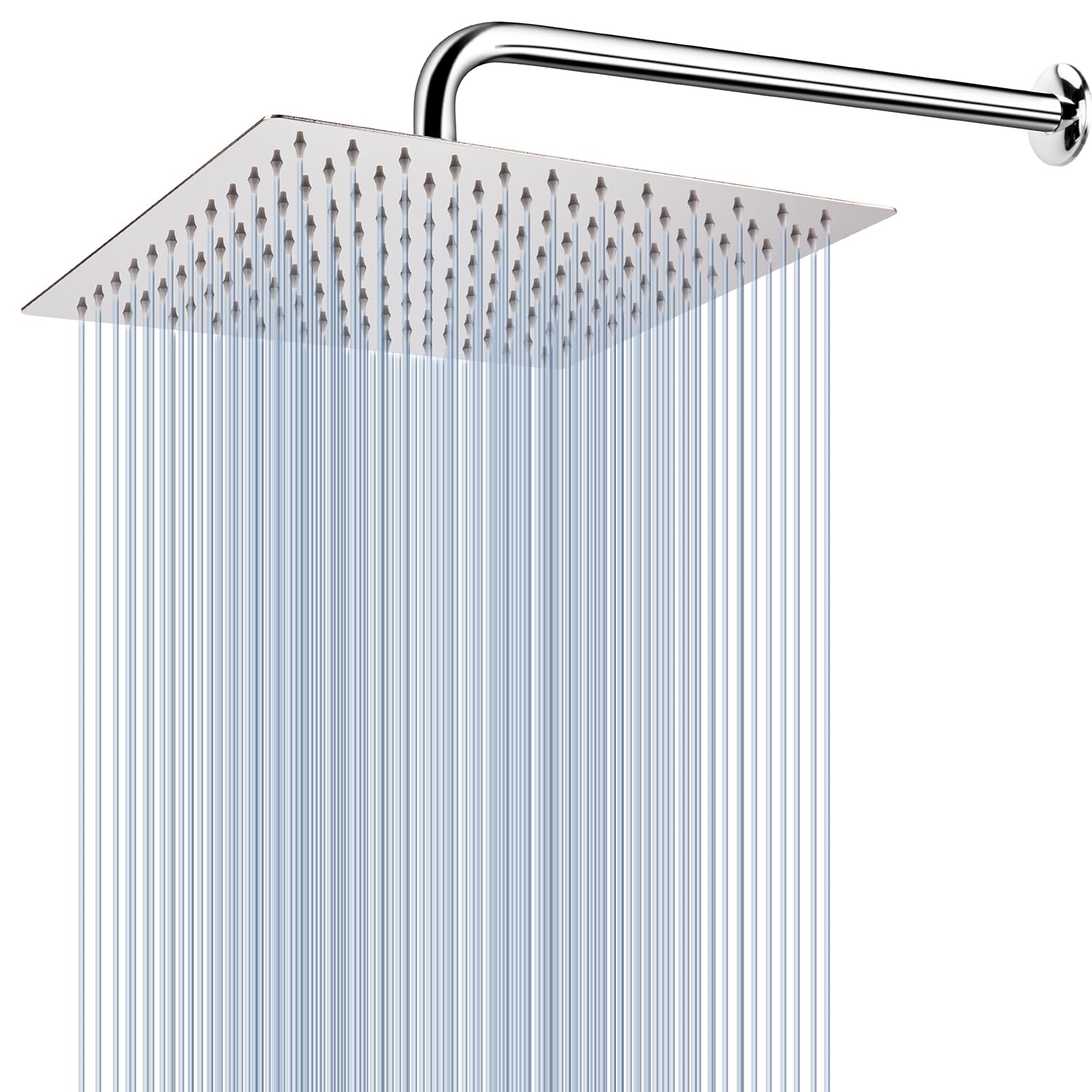 Voolan Rain Shower Head with Extension Arm, Stainless Steel Rain Showerheads, 30 cm Square High Flow Shower Head (38 cm Shower Arm)