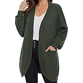MONNURO Womens Plus Size Open Front Cardigan Waffle Knit Long Sleeve Sweaters Tops Fall Coat Outerwear with Pockets
