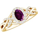 Certified 0.6 Carat Rhodolite Diamond Engagement Ring in Silver | Genuine Rhodolite | Aaa Quality | Halo Ring | Elegant Crossover Style | Christmas Gift