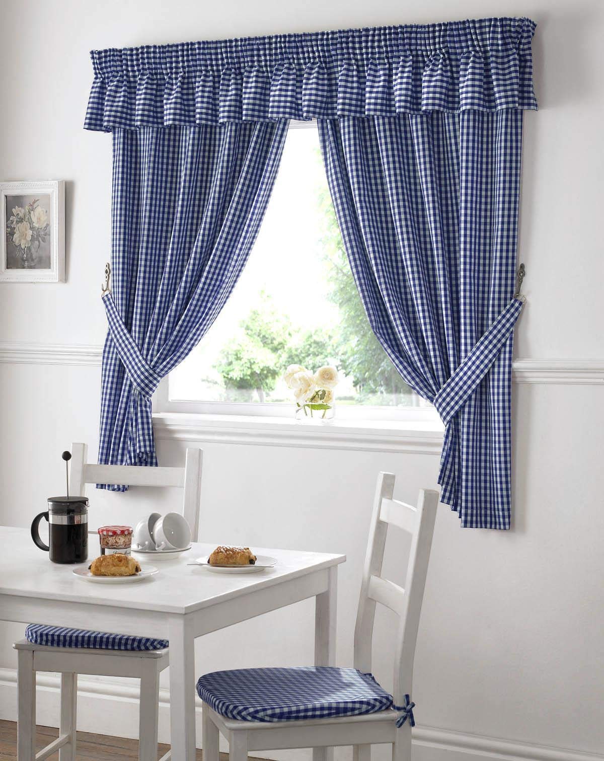 Alan Symonds Curtains Gingham Kitchen Curtains Blue 46 x 42
