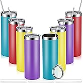 Skinny Tumblers Bulk 20 oz Stainless Steel with Lids and Straws Blank Slim Insulated Cup Double Layer Water Cups for Travel, DIY(Green, Yellow, Purple, Red,8 Pcs)