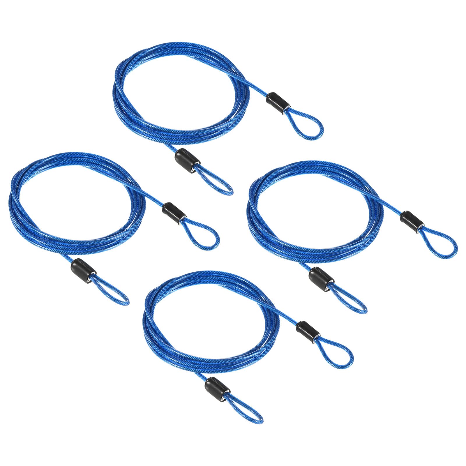 PATIKIL Security Steel Cable 2.5mm x 1.5m/4.92ft Coated Luggage Lock Wire Rope with Double Loop Blue 4 Pack