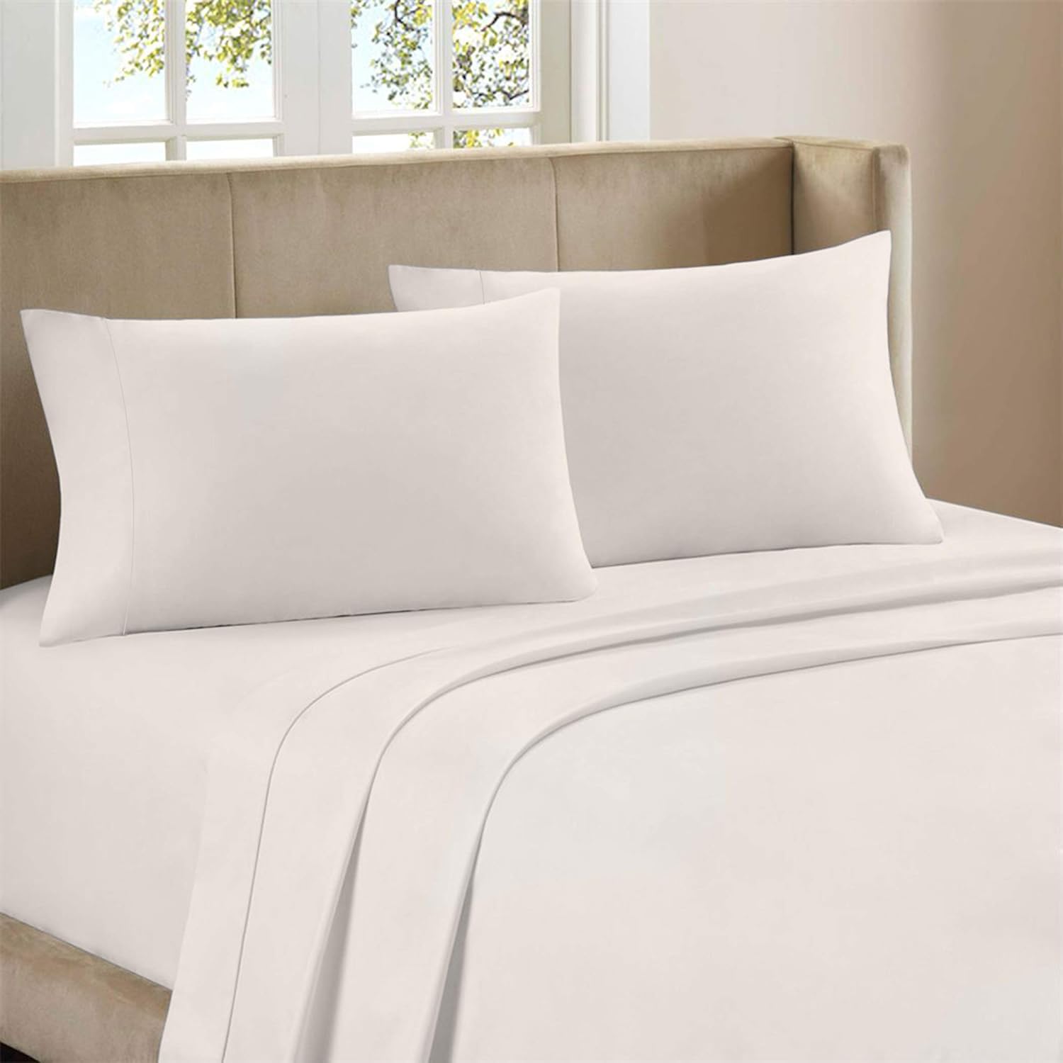 Purity Home Soft & Light Weight 100% Combed Compact Cotton Sheet Set, 4 Piece Set, Bedding King Sheets Percale Weave, Cool & Breathable, Moisture Wicking, Fitted Sheet Fits Upto 18