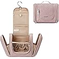 BAGSMART Travel Toiletry Bag for Women, Hanging Toiletry Bag with Hook, Travel Cosmetic Makeup Bag Travel Organizer for Accessories, Shampoo, Full Sized Container, Toiletries,Pink-Medium