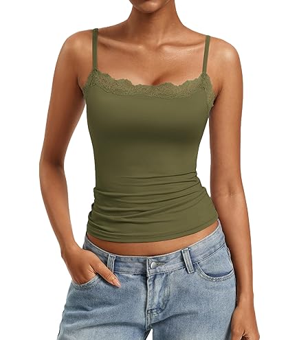 Women's Sexy Ultra Soft Camisole with Lace Trim Cotton Blend Basic