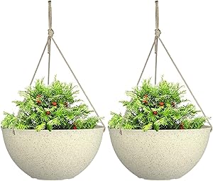 Large Hanging Planters for Outdoor Indoor Plants,Speckled Yellow Hanging Flower Pots(13.2",Set of 2)