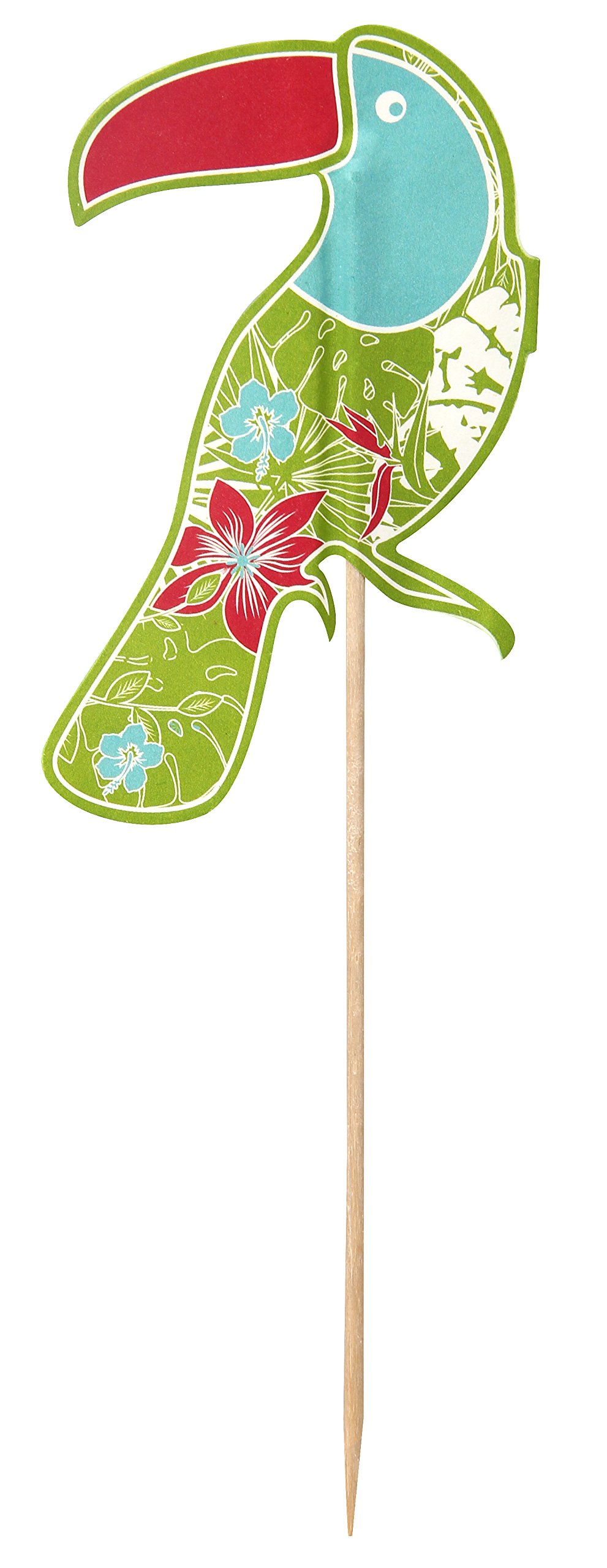 Fackelmann Party Picks Tropical-Toucan 19cm 15 Pieces of Birch/Paper, Wood, Multi-Colour, 19 x 10 x 5 cm
