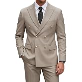 YND Men's 2 Piece Double-Breasted Suit, Slim Fit Stripe Tuxedo Set with Tie, Party Wedding Dress Blazer, Tux and Trousers
