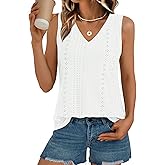 AUTOMET Women Summer Tank Top Eyelet Embroidery 2026 Spring Vacation Sleeveless V Neck Loose Fit Shirt Fashion Casual Clothes