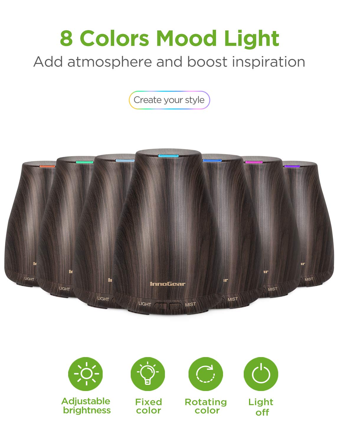 InnoGear Essential Oil Diffuser with Oils, 150ml Aromatherapy Diffuser with 6 Essential Oils Set, Aroma Cool Mist Humidifier Gift Set, Dark : Beauty