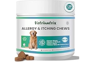 VETRIUNTRIX Dog Allergy Relief Chews 120ct, Dogs Allergy Chews for Paw Licking Soothe Itchy Skin Coat Supplement Probiotics for Dogs with Omega-3 Colostrum Astragalus Root to Immune Supplement
