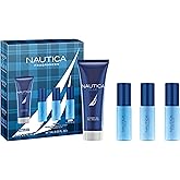 Nautica Blue, Voyage, and Pure Blue 4 Piece Gift Set, Notes of Basil, Jasmine, and Cedarwood, Men's Fragrance, Long Lasting, Everyday Fragrance
