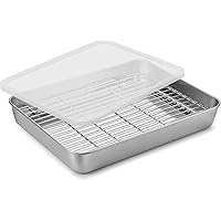 WEZVIX Lasagna Pans with Lids and Racks Set of 3, 12.4＂x 9.7＂x 2＂ Stainless Steel Rectangular Deep Bakeware Baking Pan…
