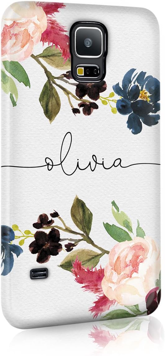 Personalised Samsung Galaxy S6 Edge Tirita Hard Case Cover PRINTED GLITTER, NOT REAL GLITTER Floral Flowers Gold Monogram Spring Custom Initials Name Bling