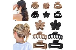 AOENJIE 12 PCS Hair Clips for Women, Large Hair Claw Clips Flower Hair Clips for Women Thick Hair, Medium Rectangle Hair Clips, Double Row Small Claw Clips, Small Flower Hair Clips for Thin/Medium Hair