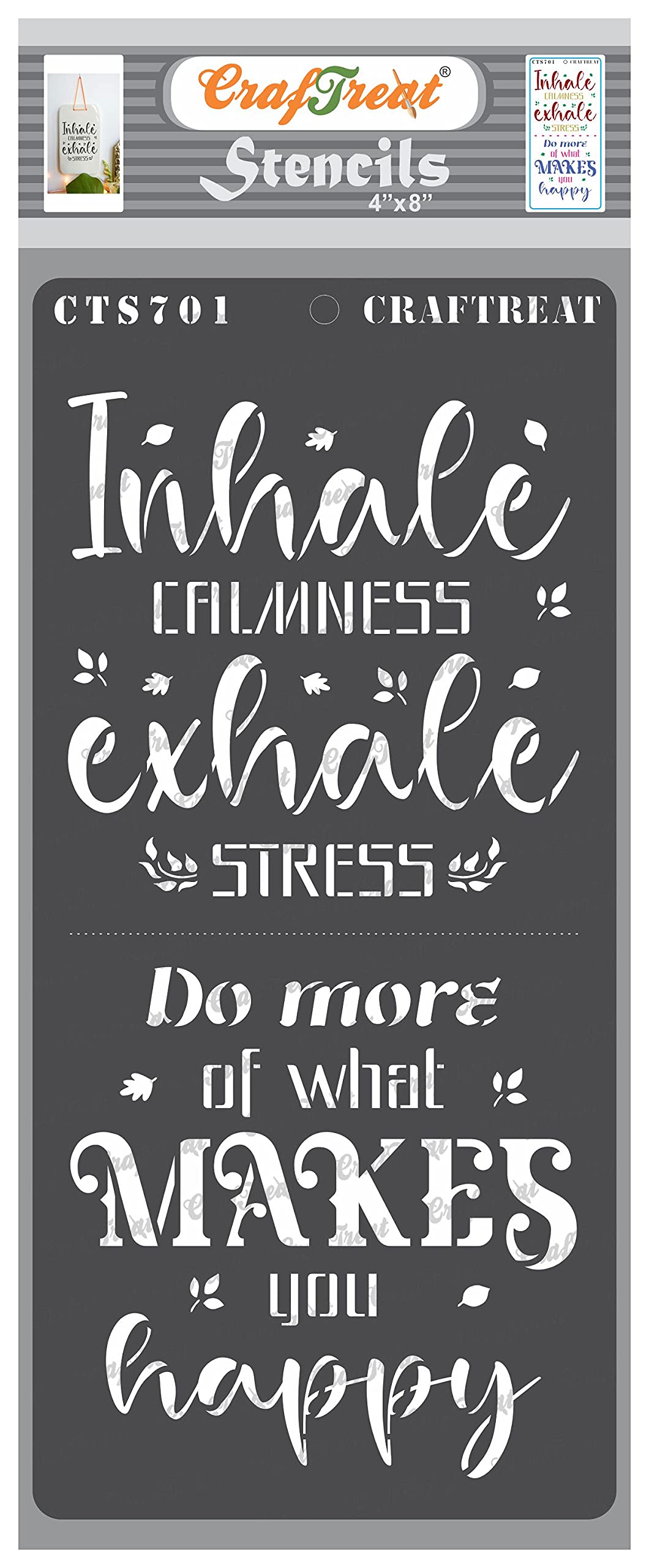 CrafTreat Reusable Quote Stencils for Painting on Wood Canvas Fabric Wall Tile - Stressfree -4X8 Inch - Phrase Stencils for Painting on Wood - Motivational Stencil