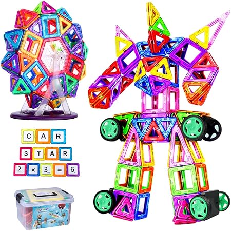 Amazon Flycreat マグネットブロック 128ピース 磁気おもちゃ 子供 女の子 男の子 お孫さん マグネットおもちゃ 磁石ブロック 想像力と創造力を育てるオモチャ 立体パズル ゲーム モデルdiy 磁石積み木 誕生日 入園 ギフト 出産祝い クリスマス プレゼント 贈り物 収納