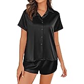 Ekouaer Silk Pajamas for Women Short Sleeve Satin Pajama Set 2 Piece Button Down Loungewear S-XXL